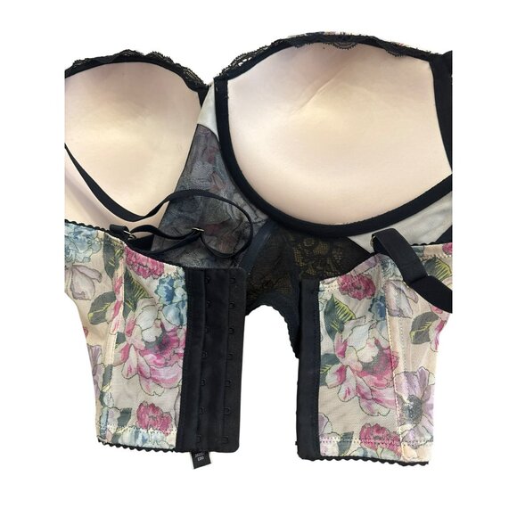 Victoria's Secret Very Sexy Push-Up 36DD Pink Floral Black Lace Corset Bustier - Picture 4 of 9